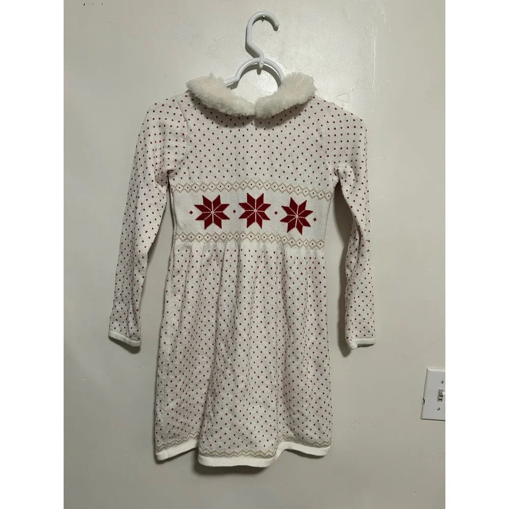 Janie and Jack Snowflake Lane Faux Fur‎ Collar Sweater Dress girls size 10